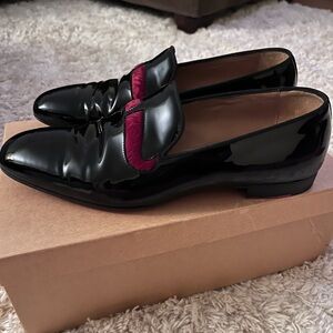 Christian Louboutin Black and Red Patent Leather Loafers